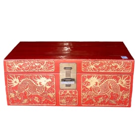 A Chinese red lacquered wedding chest