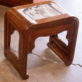 A Chinese rosewood low table with marble inset
