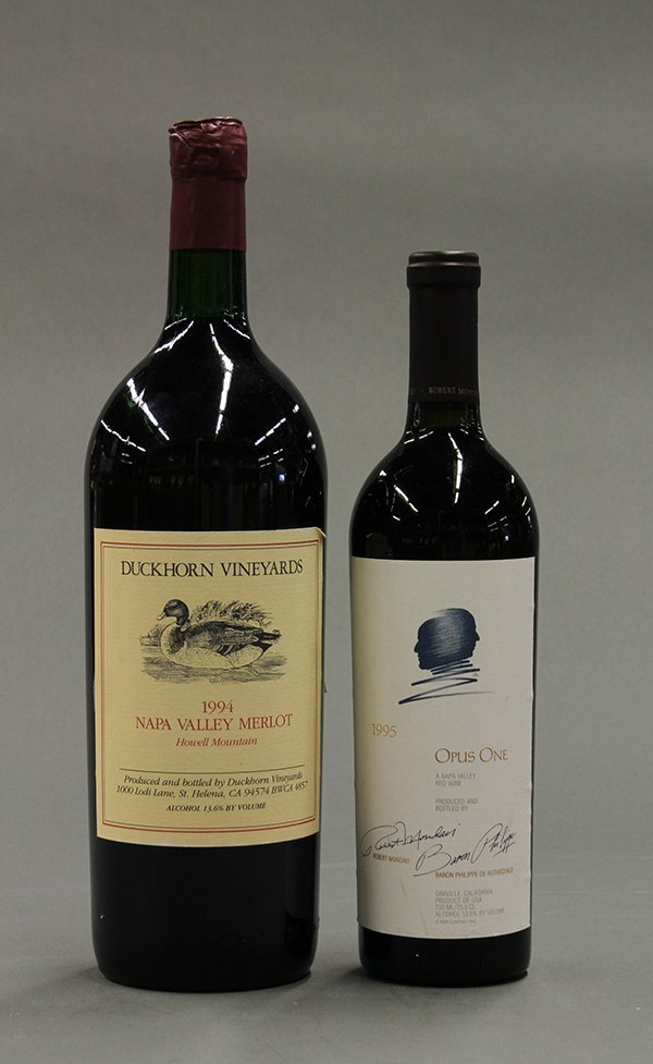 California wine group: (lot of 2) California wine group consisting of 1995 Opus One, Napa Valley, USA, 750ml; and 1994 Duckhorn Vineyards Howell Mountain Merlot, Napa Valley, USA, 1.5l