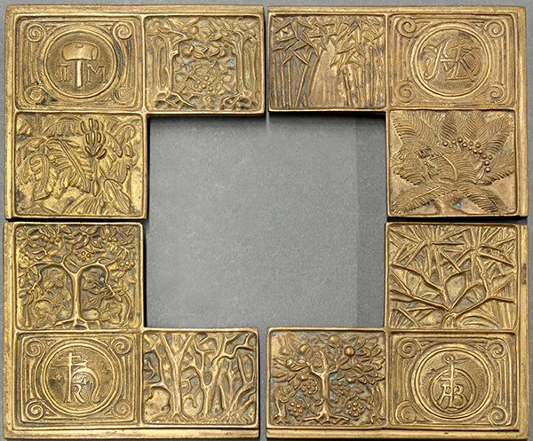 Tiffany studios blotter ends: Tiffany Studios blotter corners, Book Mark pattern #991. Bronze dore marked Tiffany Studios New York. Each corner 3.5"h x 4"l.
