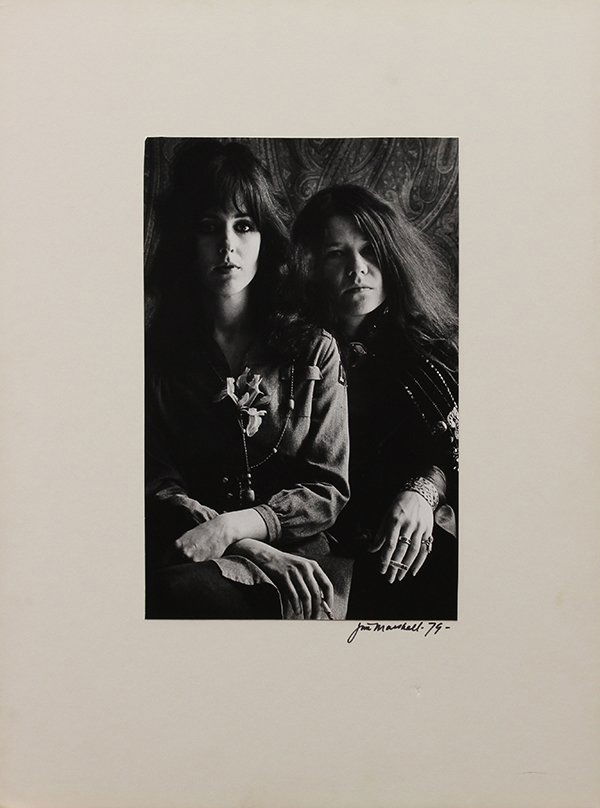 Jim Marshall, Janis Joplin and Grace Slick, photograph: Jim Marshall (Californian 1936-2010), Janis Joplin and Grace Slick, 1979, gelatin silver print, signed and dated lower right, stamped and dated verso, print: 11.875"h x 7.875"w, overall (with mat): 20
