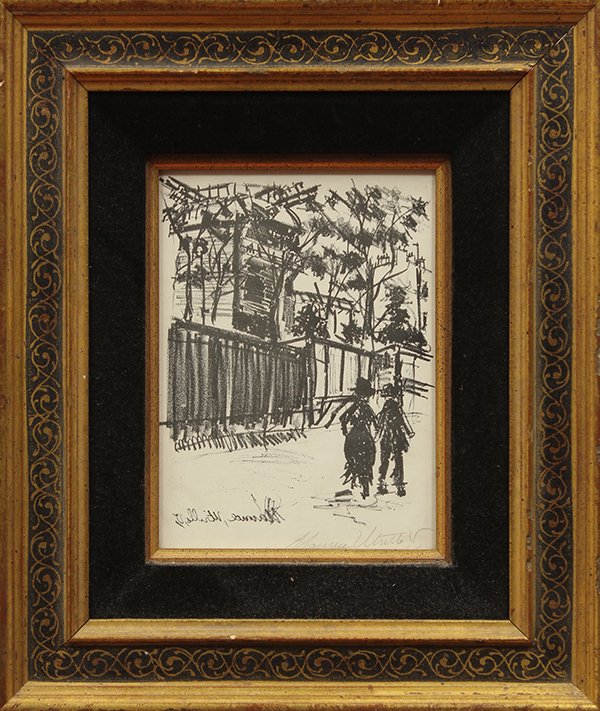 Maurice Utrillo, "Le Moulin de la Galette," lithograph: Maurice Utrillo (French, 1883-1955), "Le Moulin de la Galette," (F. 9), 1926, lithograph, bears pencil signature lower right, signed within the stone lower left, sight: 8.5"h x 6.25"w, overall (with f
