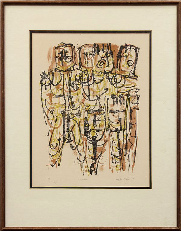 Misch Kohn, Lithograph, "Four Generals," 1961: Misch Kohn (American, 1916-2003), "Four Generals," 1961, color lithograph, pencil signed, titled, dated, and numbered edition of 20 within lower margin, sight: 16.75"h x 12.75"w, overall (with frame):