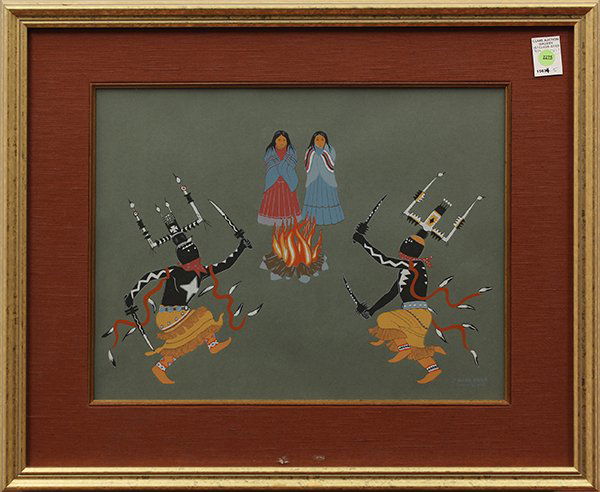 Allan Houser, "Apache Ceremony," 1952, color silkscreen: Allan Houser (American, 1914-1994), "Apache Ceremony," 1952, color silkscreen, bears artist's name within print lower right, 14.25"h x 18.5"w, overall (with frame): 22.5"h x 27.25"w. Provenance: Purch