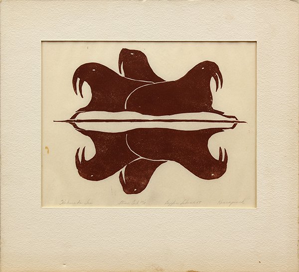 Kananginak Pootoogook, Walrus on Ice, Print: Kananginak Pootoogook (Inuit, b. 1935), Walrus on Ice, 1958, Stonecut print, signed lower right in pencil, titled lower left, overall: 9"h x 11.75"w