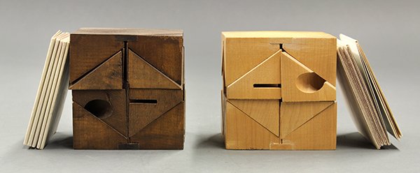 Charles Owen Perry, Chess Set, Pine Wood: Charles Owen Perry (American, 1929-2001), A Chess Set including one set executed in pine wood and the opposing set executed in walnut stained pine wood, overall (each): 4.25"h x 4"w x 4"d. Provenance: