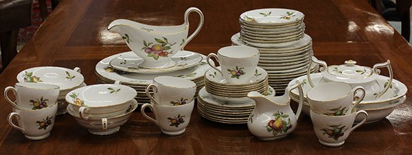 Spode Blenheim service for eight (partial): (lot of 46) Spode Blenheim service for eight (partial), circa 1970. Cream china with scattered fruits and gilt rims based on an older pattern. Service to include; 8 dinner plates, 10.5"dia., 8 salad/l
