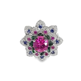 Lab Ruby, Sapphire and Diamond Ring
