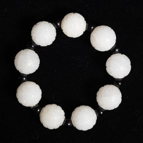 Chinese White Jade Bead Bracelet