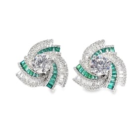 Lab Emerald and Diamond Earrings