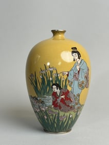 Japanese Cloisonne Vase Geisha by the Lily Pond, Meiji Period