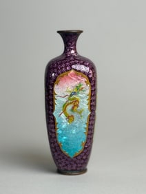 Japanese Ginbari Cloisonne Four Sided Vase with Dragon, Meiji Period