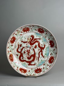 Chinese Wucai Porcelain Charger with Dragon