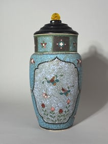 Japanese Totai Cloisonne Vase with Hardwood Cover