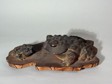 Japanese Carved Wood Toads