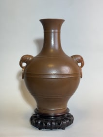 Chinese Caf???? au Late Glazed Porcelain Vase with Parrot Head Handle