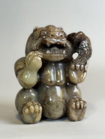 Chinese Jade Beast with Hawk on Shoulder
