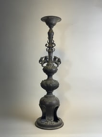 Japanese Large Bronze Candle Holder with Shishi, Meiji Period