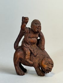 Chinese Bamboo Carving of Immortal on Tiger