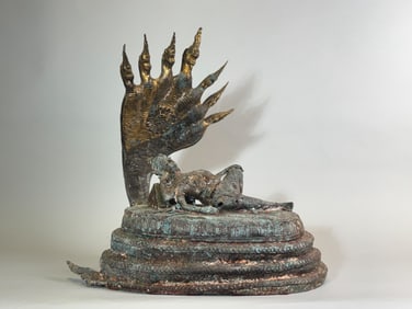 Burmese Unusual Bronze Naga Deity with Parcel Gilt, 18th/19th Century