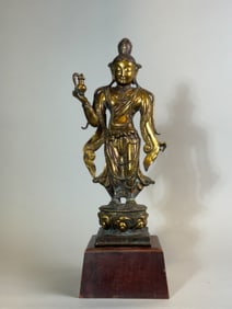 Japanese Gilted Bronze Standing Buddha from Temple, Edo Period
