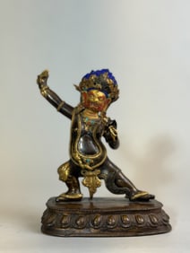 Tibetan Bronze Guardian with Parcel Gilt
