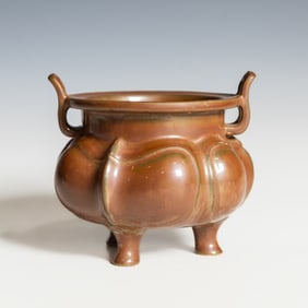 Chinese Coral-Glazed Tripod Censer