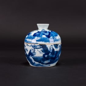 A Blue and White 'Figural' Bowl and Cover