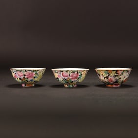 A Group of Famille Noire Bowls, Qianlong Mark