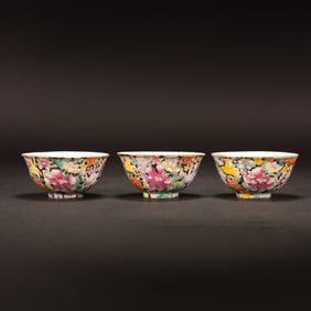 A Group of Famille Noire Bowls, Qianlong Mark
