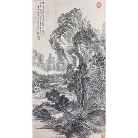 After Shen Zhou (1427-1509), Chinese Painting Scroll of Landscape