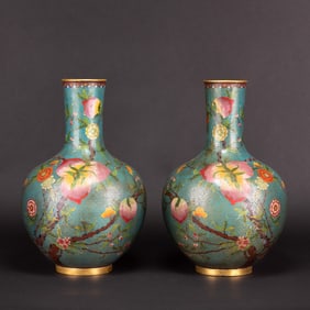 Pair of Chinese Cloisonne Enamel Nine Peach Vases, 19th Century