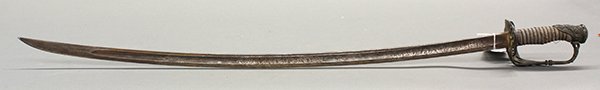 American military style decorative sword: American military style decorative sword mounted with a cast cross-guard depicting the Great Seal of the U.S., and a wire wrapped shagreen grip, 41"l