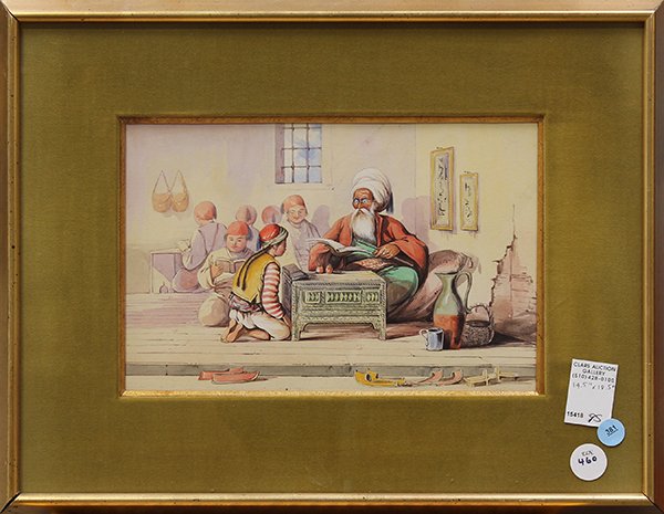 Orientalist School (19th century), The Lesson, watercol: Orientalist School (19th century), The Lesson, watercolor, unsigned, overall (with frame): 14.5"h x 18.75"w. Provenance: From the collection of Sir Hugh Clifford