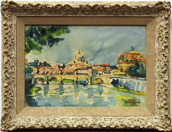 Martin Monnickendam, St. Peters, Rome, mixed media: Martin Monnickendam (American/Norwegian, 1874 - 1943), "St. Peters, Rome," 1934, mixed media on paper, signed and dated lower right, titled verso, James Vigeveno Galleries, Los Angeles, label verso, s