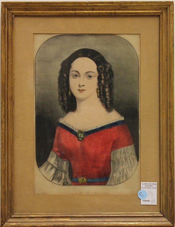 (lot of 3) Prints, Nathaniel Currier, Sarah, My Friend : (lot of 3) Hand-colored lithographs, "Sarah," "My Friend and I," and "Ann," by Nathaniel Currier (American, 1813-1888), unsigned, overall (largest): 18"h x 14"w