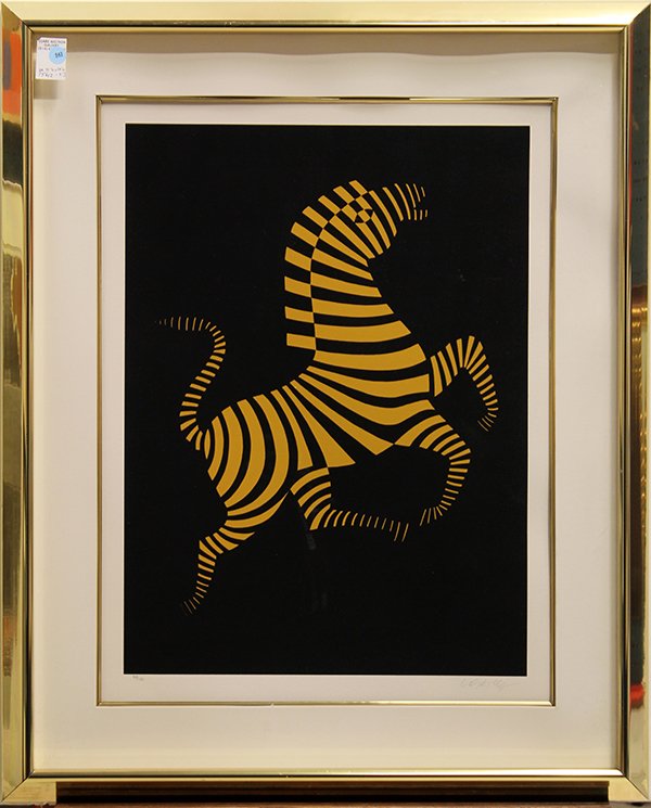 Print, After Victor Vasarely, Zebra: After Victor Vasarely (French/Hungarian, 1906-1997), Zebra, serigraph, pencil signed "Vasarely" lower right, from an edition of 150, overall: 34.75"h x 28"w