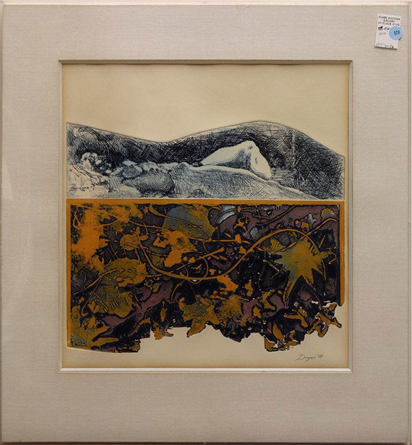 Print, American School, Landscape and Rocks: American School (20th century), Landscape and Rocks, 1971, signed "Dryer," lower right, color etching and intaglio, overall (framed): 24.25"h x 22.5"w