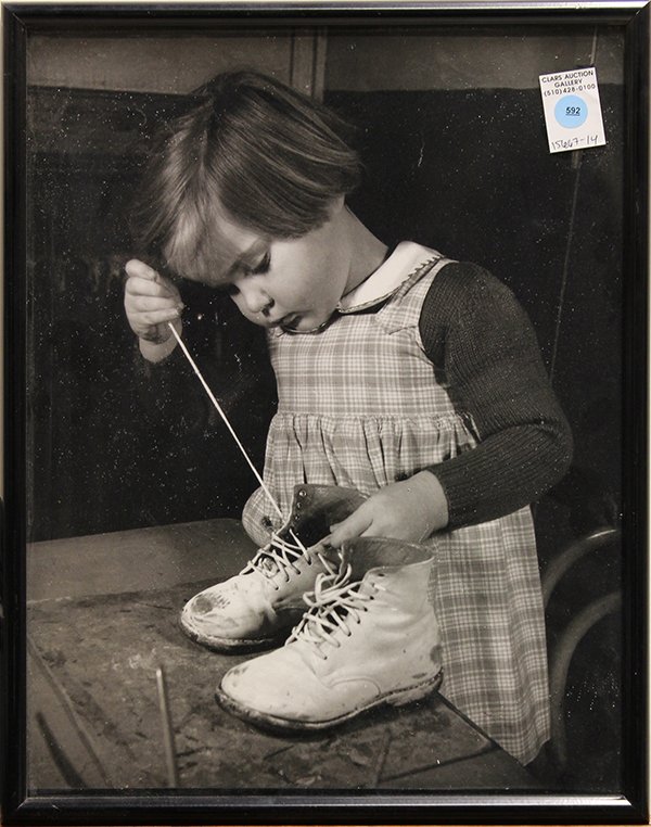 Pohotgraph, Chris Honeysett, Young Girl Lacing Shoes: Chris Honeysett (American, contemporary), Young Girl Lacing Shoes, photograph, unsigned, overall (framed): 18.5"h x 14.5"w
