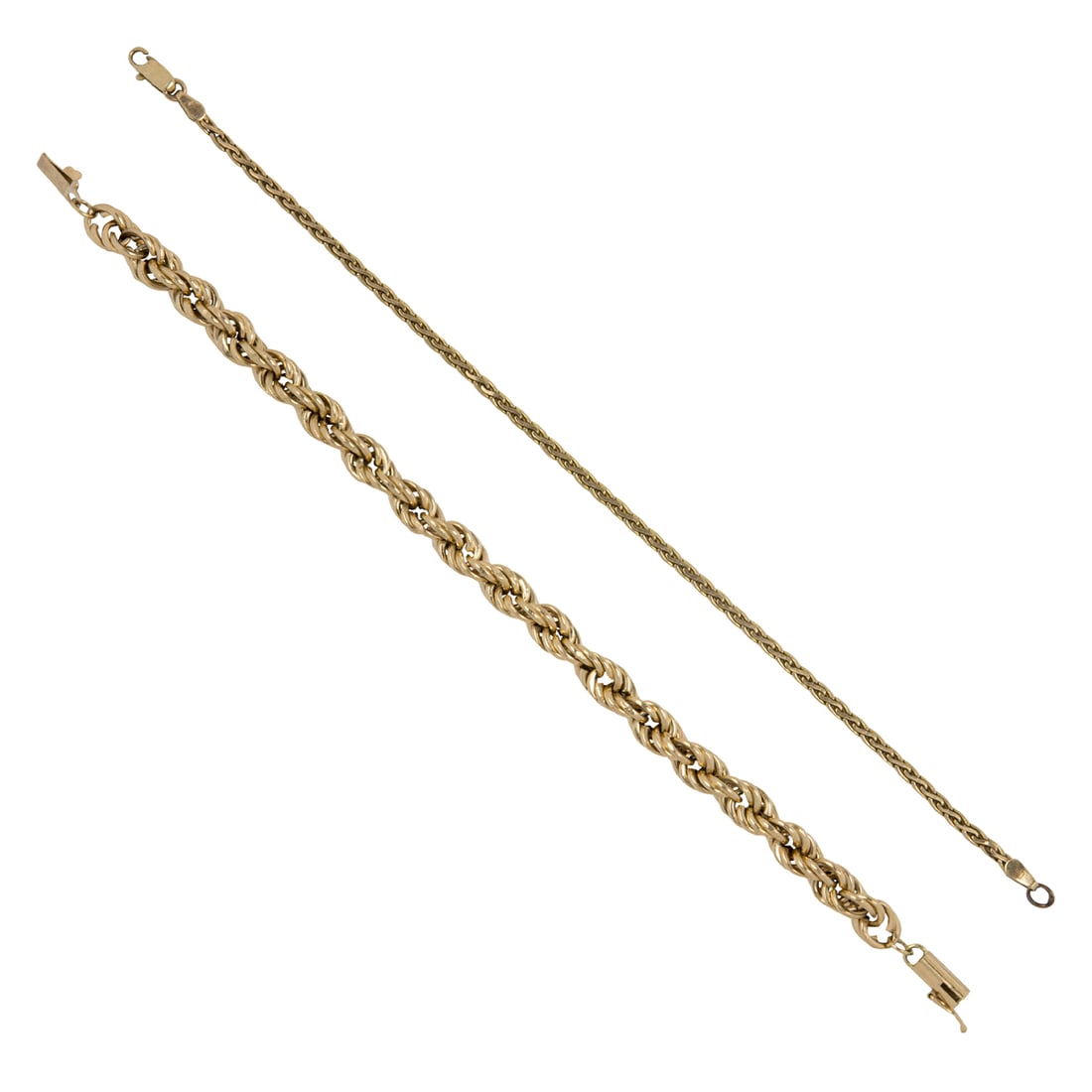 Two 14k gold chain bracelets: Two 14k gold chain braceletsComprising two fancy-link chain bracelets measuring 7 and 7 1/2 in; gross weight: 8.95 grams