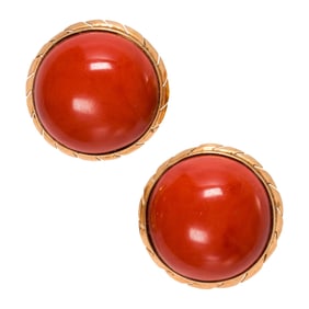 A pair of coral and 14k gold earrings