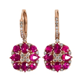 A pair of ruby, diamond and 18k rose gold earrings