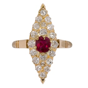 A ruby, diamond, and 14k rose gold ring