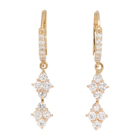 A pair of diamond and 14k gold drop earrings