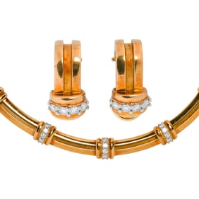 A Tiffany & Co. diamond and 18k gold and platinum necklace and earrings set, 1995