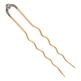 An antique Tiffany & Co. diamond, gold and platinum hair pin