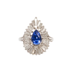 A sapphire, diamond and 14k white gold ballerina ring