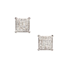 A pair of diamond and 14k white gold earrings