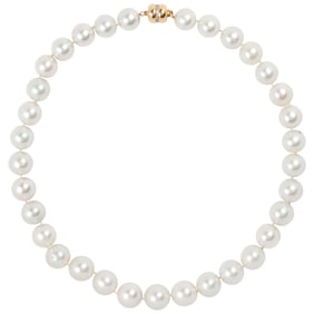 A South Sea cultured pearl, diamond, and 14k gold necklace