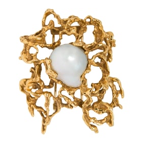 An Arthur King cultured pearl and 18k brooch